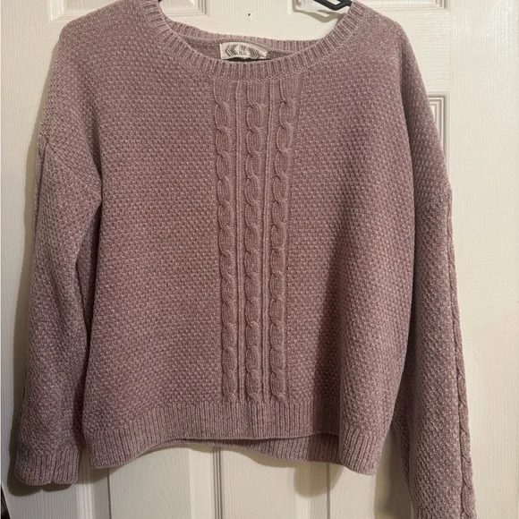 Soft & Warm Pink Rose Lilac Cable Knit Sweater - Picture 4 of 6